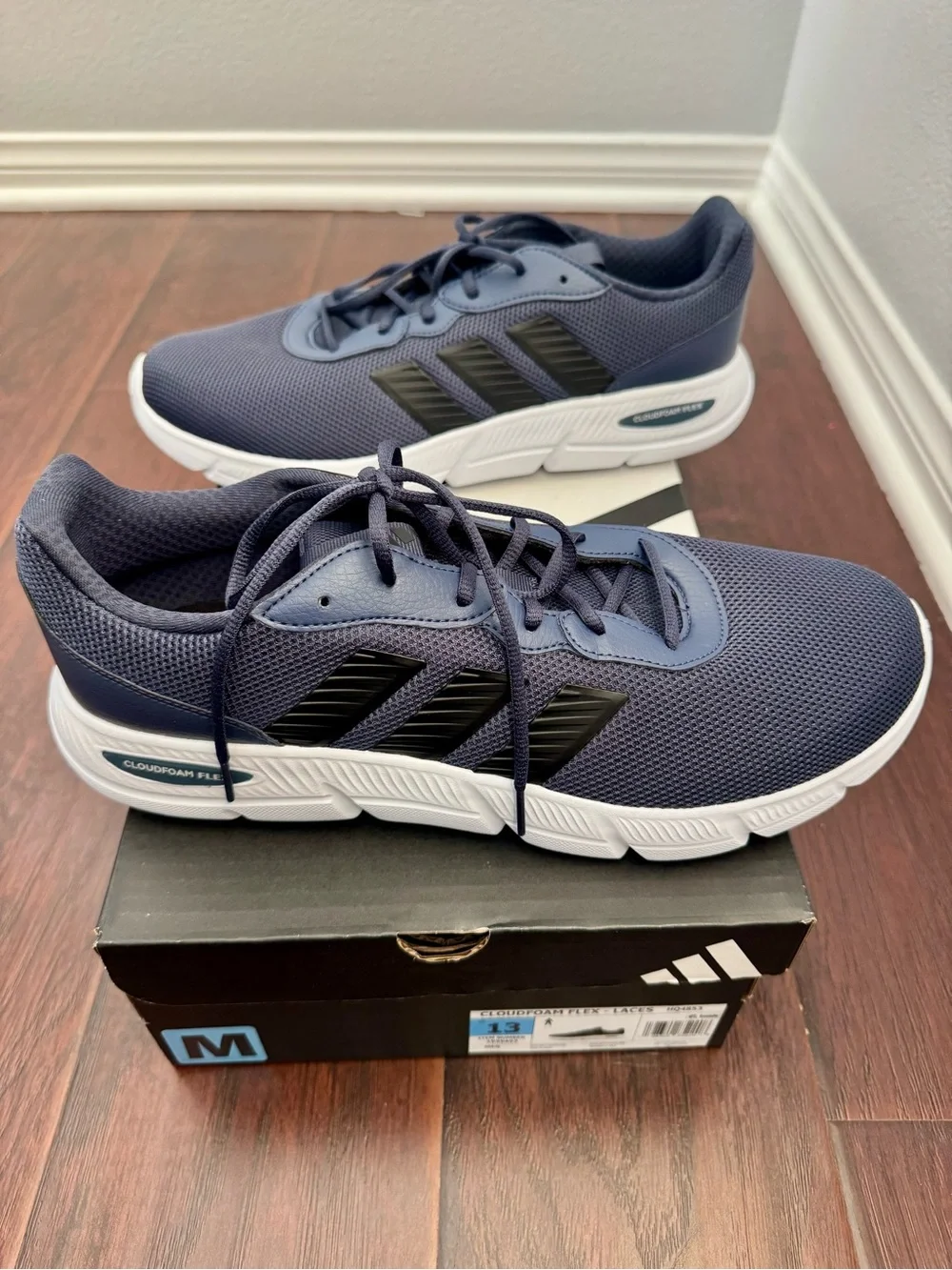 🆕 adidas Men’s Cloudfoam Flex Navy/Black Athletic Sneakers. Size 13
